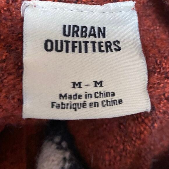 Urban Outfitters Red Wool Argyle Plaid Zip-Up High Neck Long Sleeve Sweater Sz M - Picture 3 of 4